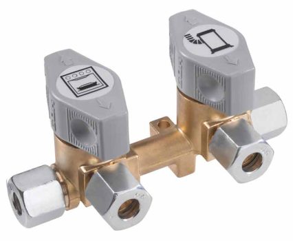 Distribuitor gaz 2 cai, intrare 10 mm, iesire 8 mm